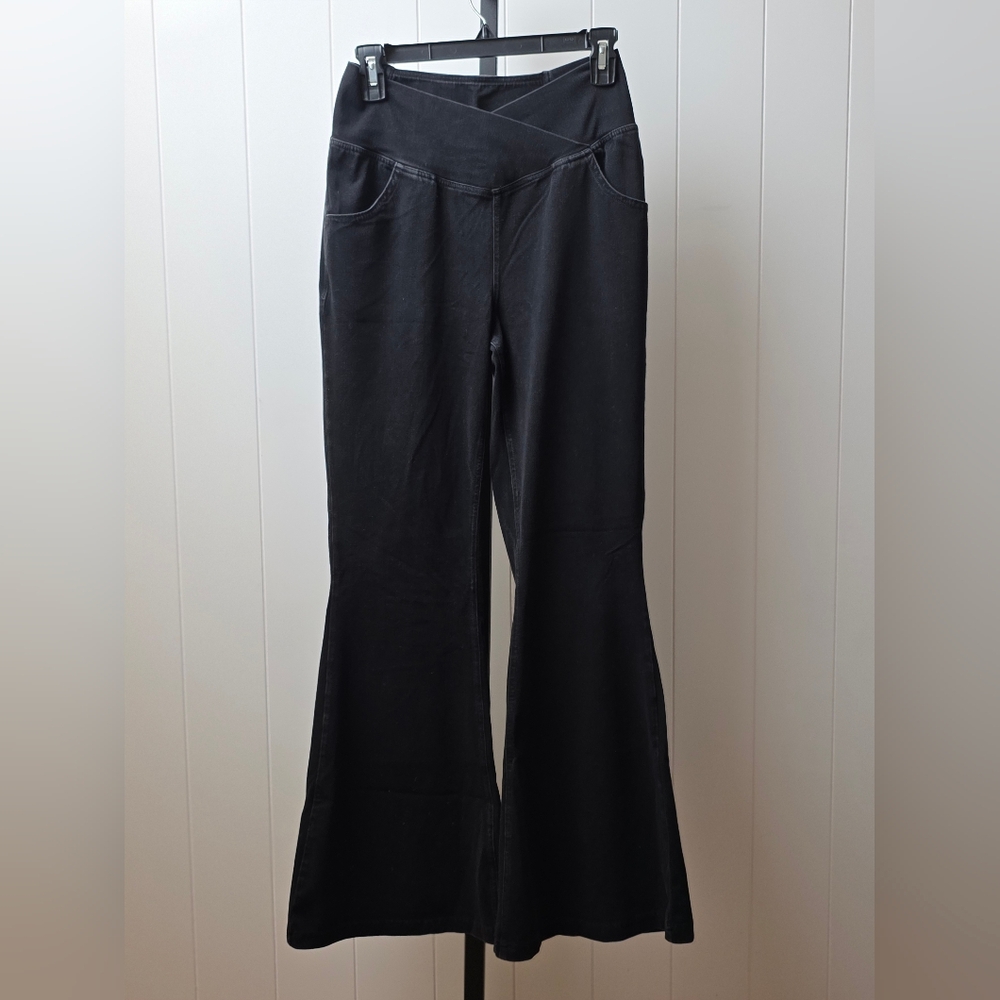 Halara Crossover Flare Pants Black Stretch High Waist Size M